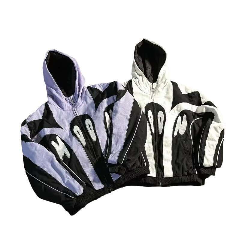 Trendy Y2K Harajuku Fashion Creative Embroidery for Men and Women Couple Hooded Cardigan Warm Hoodie Coat gift for man