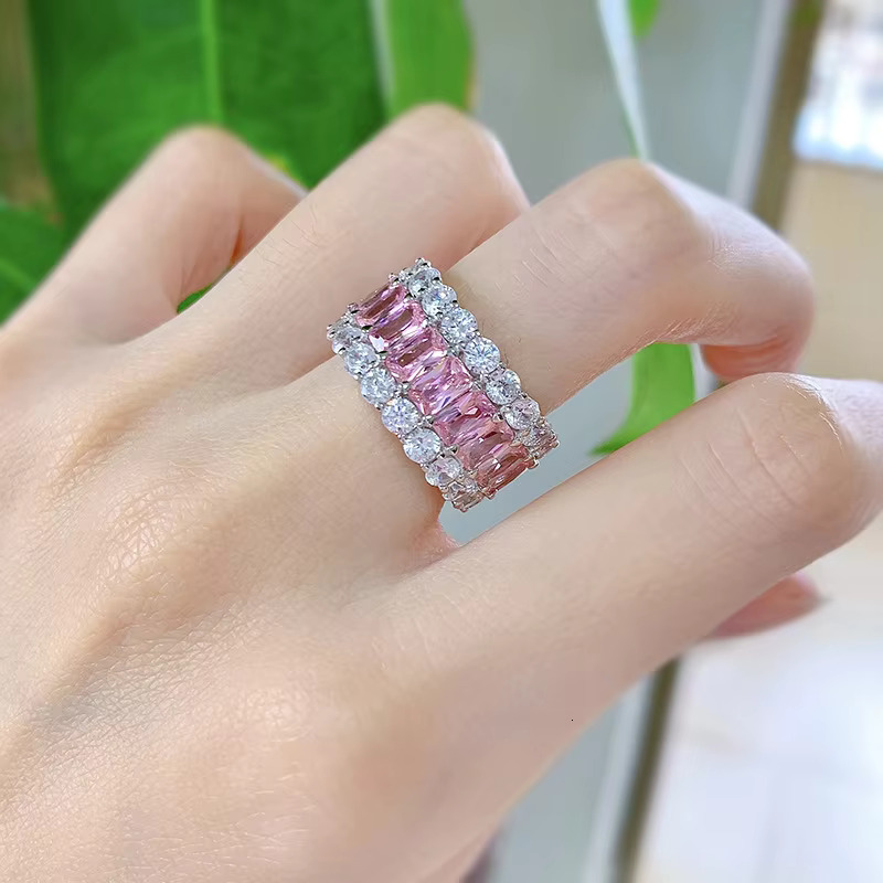 S925 Sterling Silver Jewelry High-level Simulation Moissan Diamond pink Diamond Ring Temperament Diamond Wedding Ring