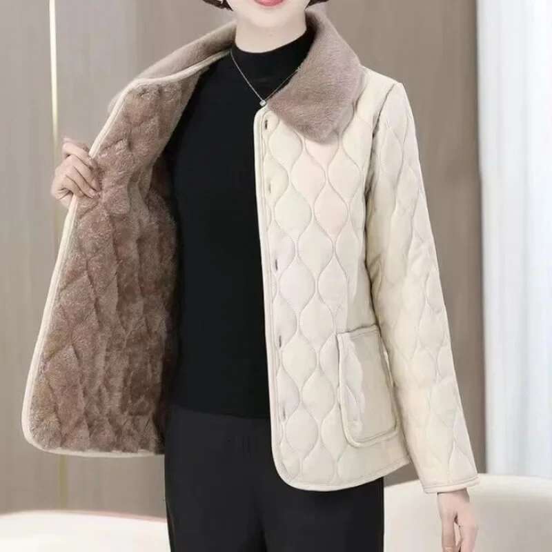 Stylish Fleece-ed Thickened Cotton Jacket for Fashionable Winter Plus Size Loose-Fit Padded Coat For Middle-Aged Women