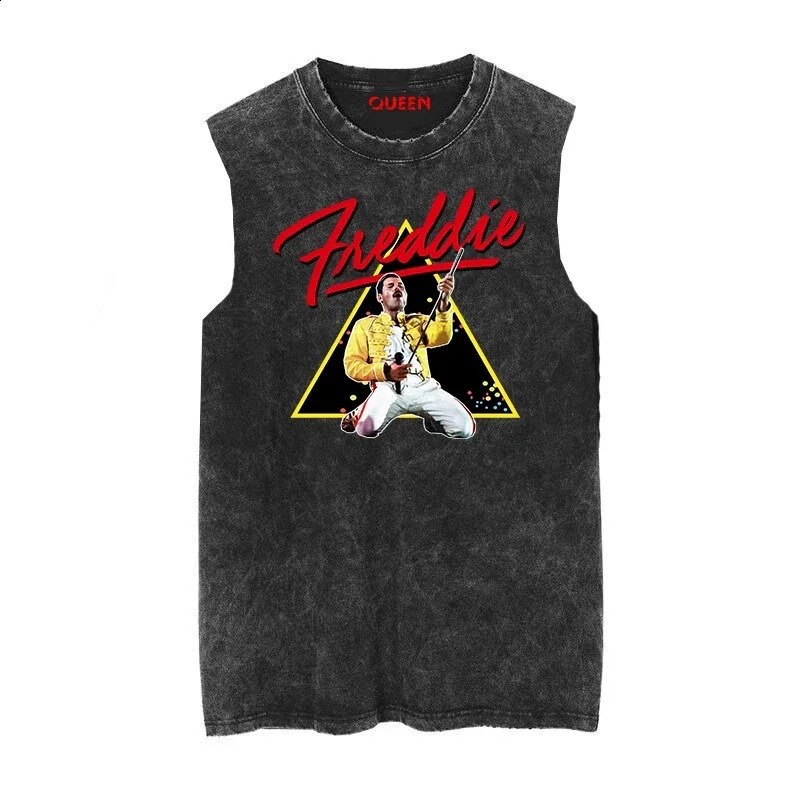 Street Ride Tank Top Summer Queen Band Rock Music Punk Street Old Washed Vintage Batik Sleeveless Tank Top T-Shirt 250225