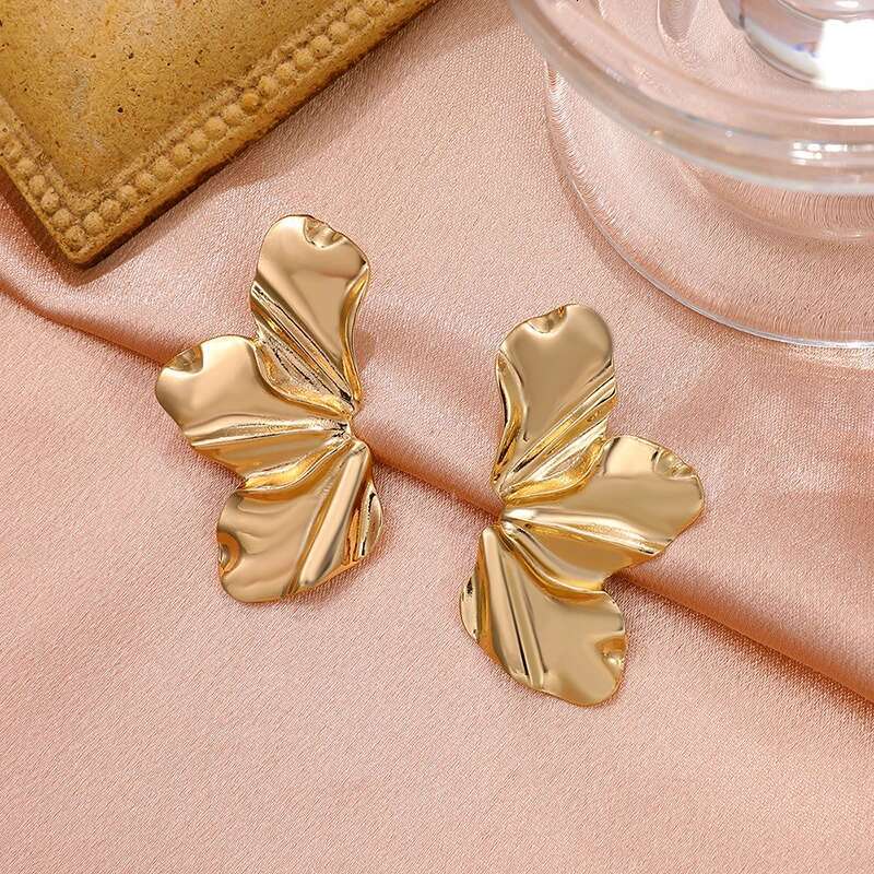 Stainless Steel Chic Half wer Stud Minimalist Irregular Petal for Women 2024 New Gold Color Earrings Party Jewelry