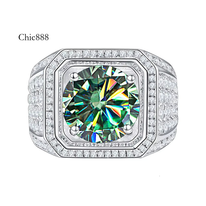 7 Factory Direct Sales Light S Sterg Sier Full Dia 1Carat Colorful Moissanite Ring for Men Fine Jewelry