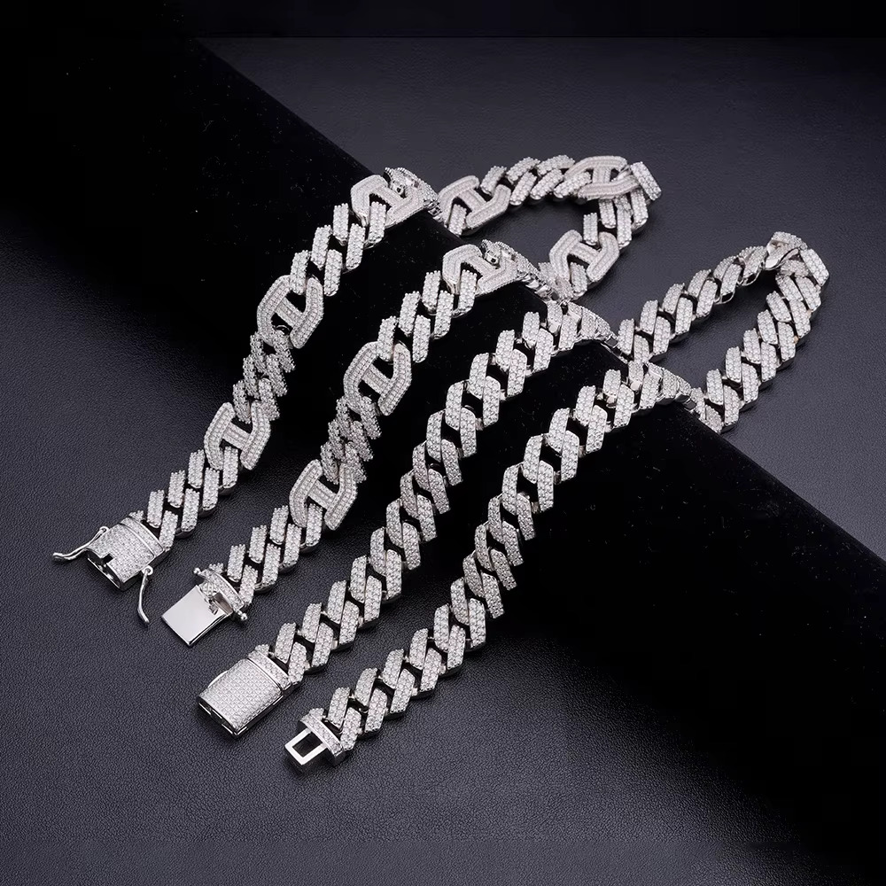 Popular Classic Hip Hop Jewelry 14.5mm Iec Out VVS Moissanite 925 Sterling Silver Miami Cuban Link Necklace for Men