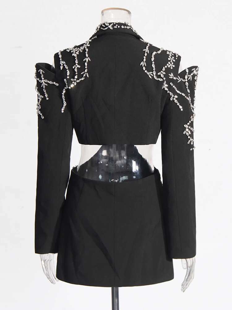 TWOTWINSTYLE Solid Spliced Dias Chic Blazers For Women Notched Collar Long Sleeve Patchwork Button Designer Coat Female New