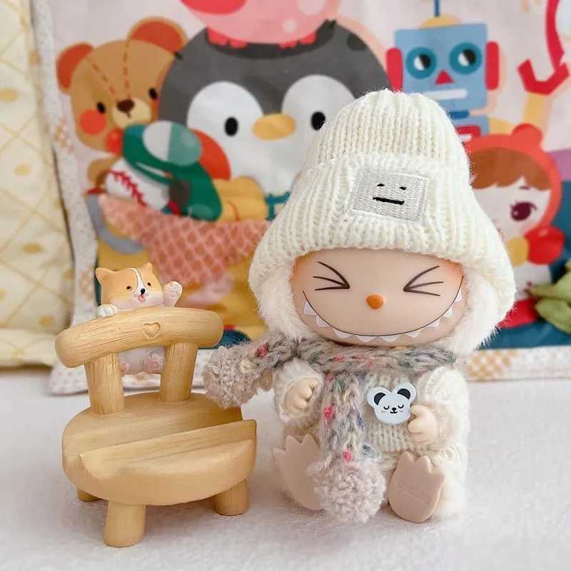 17cm LabubuS Clothes Cute Knitted Sweater Cotton Doll Hat and Scarf Set Outfit Accessories Labubus ClothesXJ250301