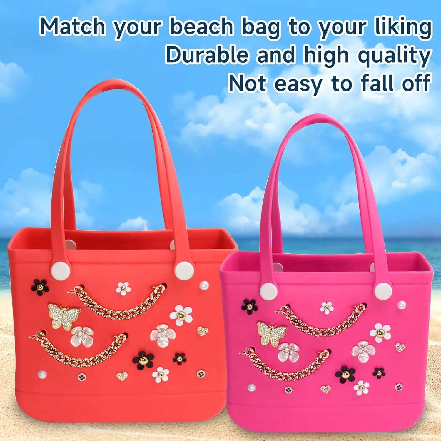 20 Pcs Charms for Bogg BagPearls and Flowers for Bogg Bag Accessories Charms Cpatible with Simply Southern Beach Ba Y250228