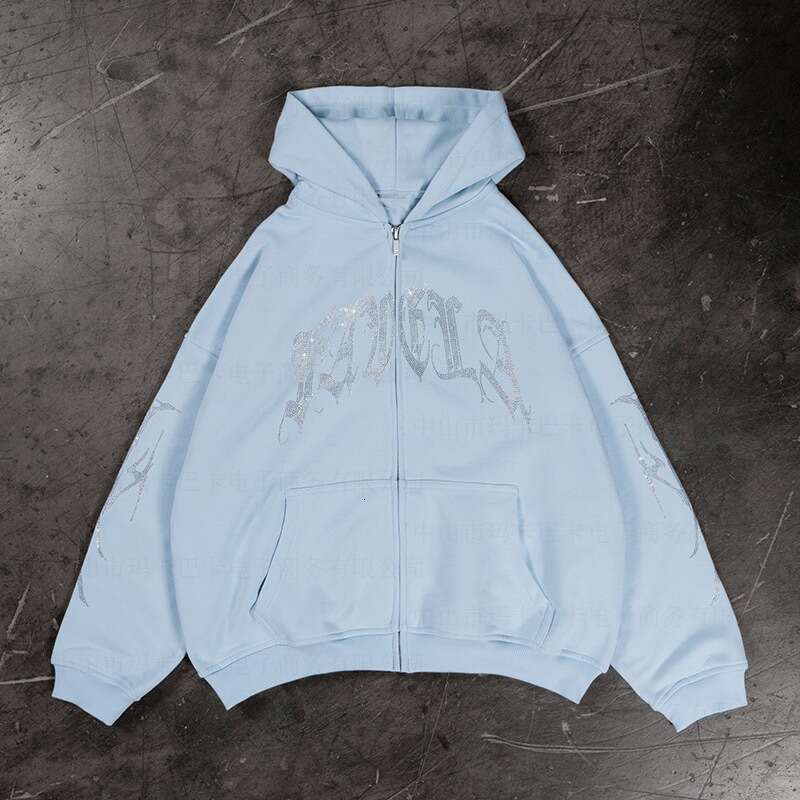 fashion new loose hoodie with cardigan zipper skull letter hot stamping print gift for man