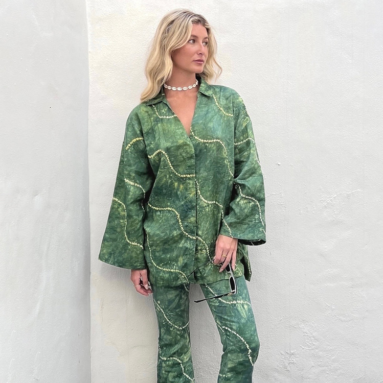 New3 Spring And Autumn New Product Long Sleeve Shirt High Waist Pants Print Women's Fashion Two Piece Set