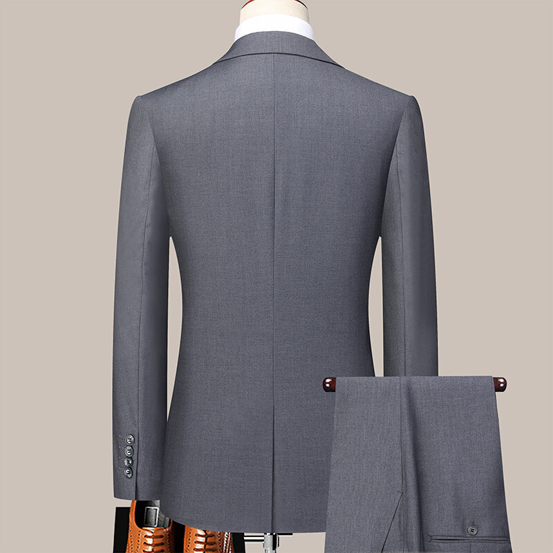 K228Elegant Men's Slim Fit Korean Wedding Dress Suit for Business Occasions