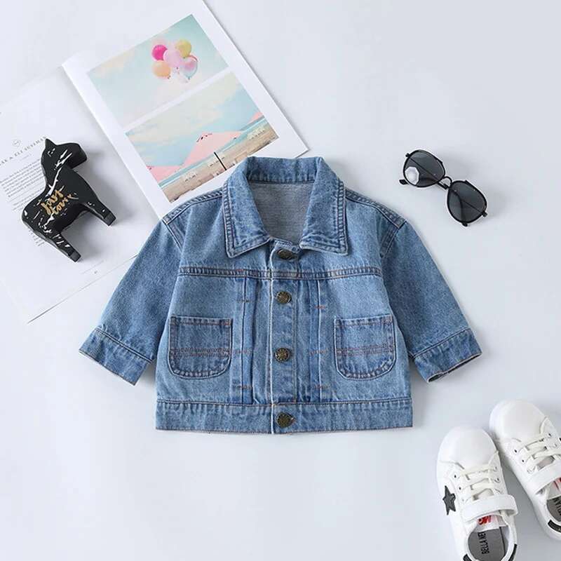 Ddmyshoesvip New Arrival Girls Boy Denim Casual Long Sleeve Jeans Jacket Fashion Outerwear Baby Clothes