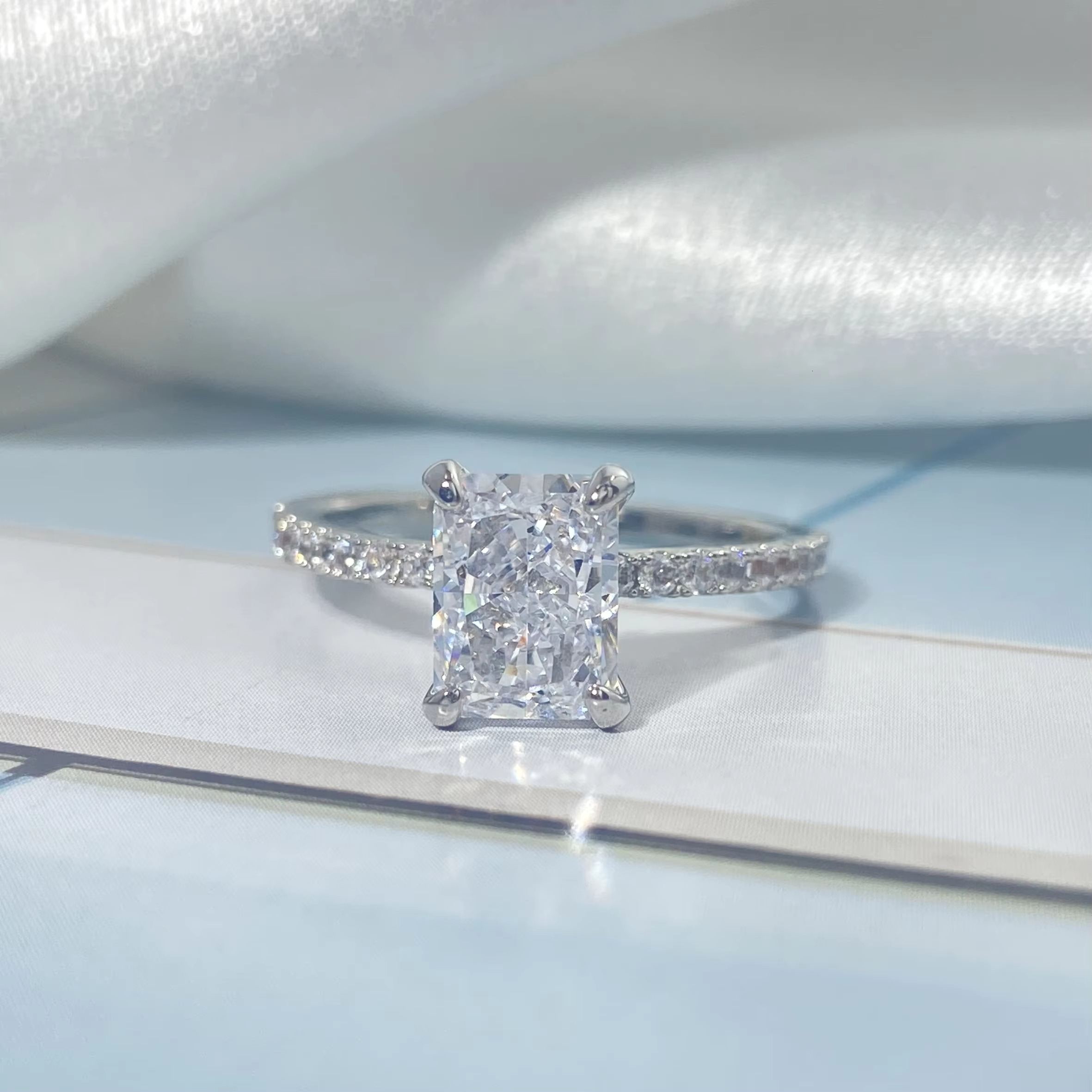 Classical Square Radiant Cut Dainty Diamond Gemstone Eternity Wedding Bands 925 Sterling Silver Mini Jasmine Ring