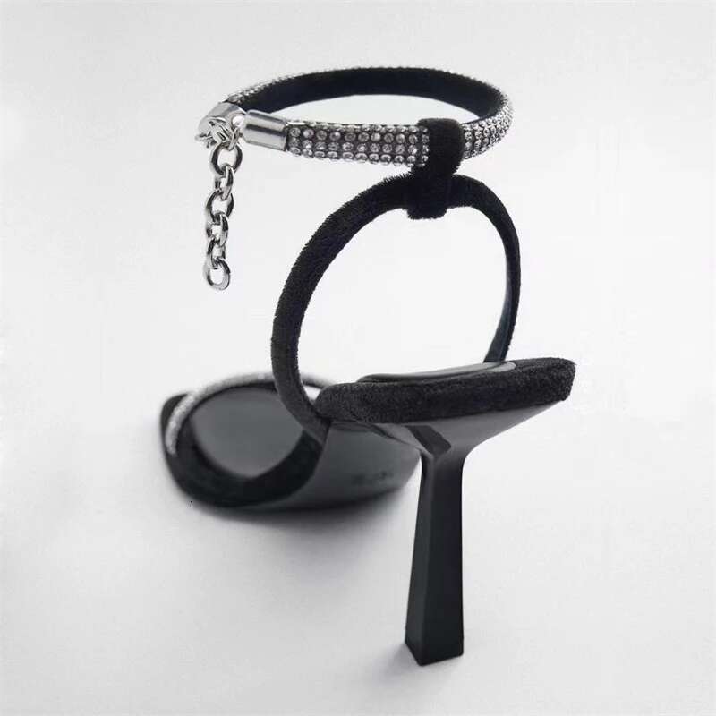 Shiny Crystal Aneikeh2025 Decoration Thin High Heels Women's ck Square Head Open Toe Buckle Strap Sandals Party Dress atos