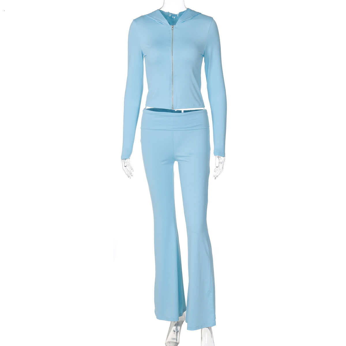 Hot Selling Women's Clothing New Winter New Item Zipper Long Sleeved Hooded Top Trumpet Pants Set