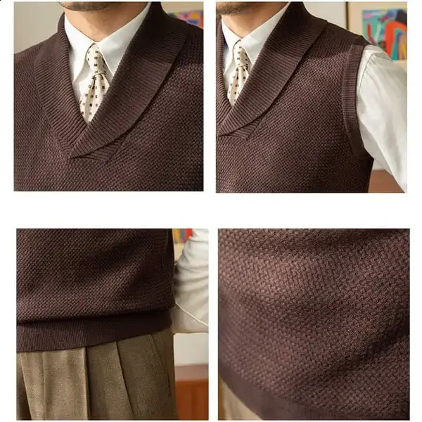 Green Fruit Collar Knitted Vest Korean V Neck Solid Men Sleeveless Pullover British Retro Warm Sweater 250225