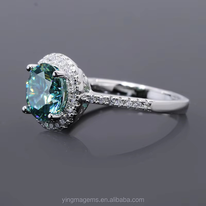 Fashion Engagement Wedding Colored Dia Jewelry Sier Blue Moissanite Ring for Women
