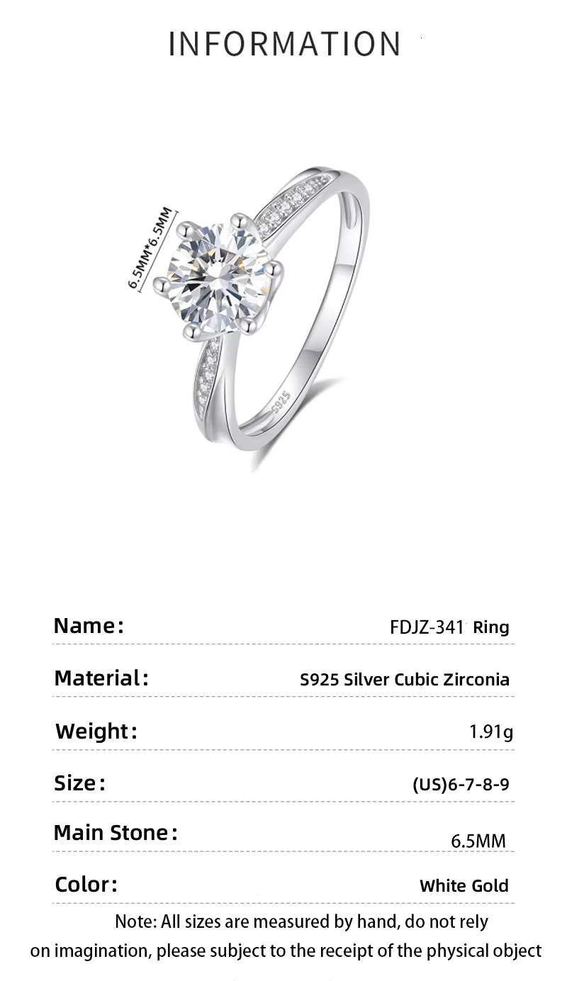Simple Fashion Womens Fine Jewelry Moissanite Rings 925 Sterling Silver Wholesale Cubic Zirconia CZ Simulaed Big Diamond Ring