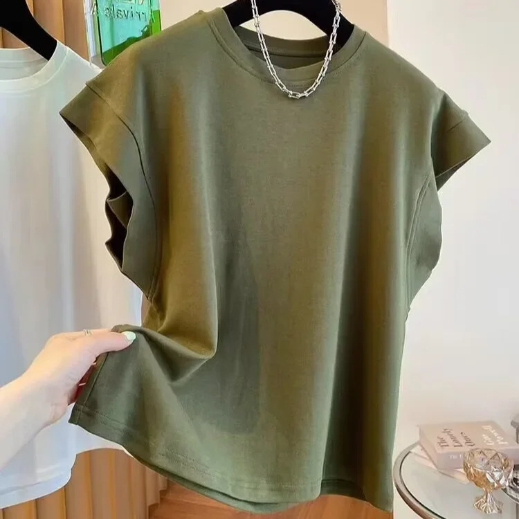 Korean-style Sensibilityniche Mens Short-sleeve T-shirt Loose-fit Shoulder Vest Unsleeved Body Conjure Summer Trendy 250228
