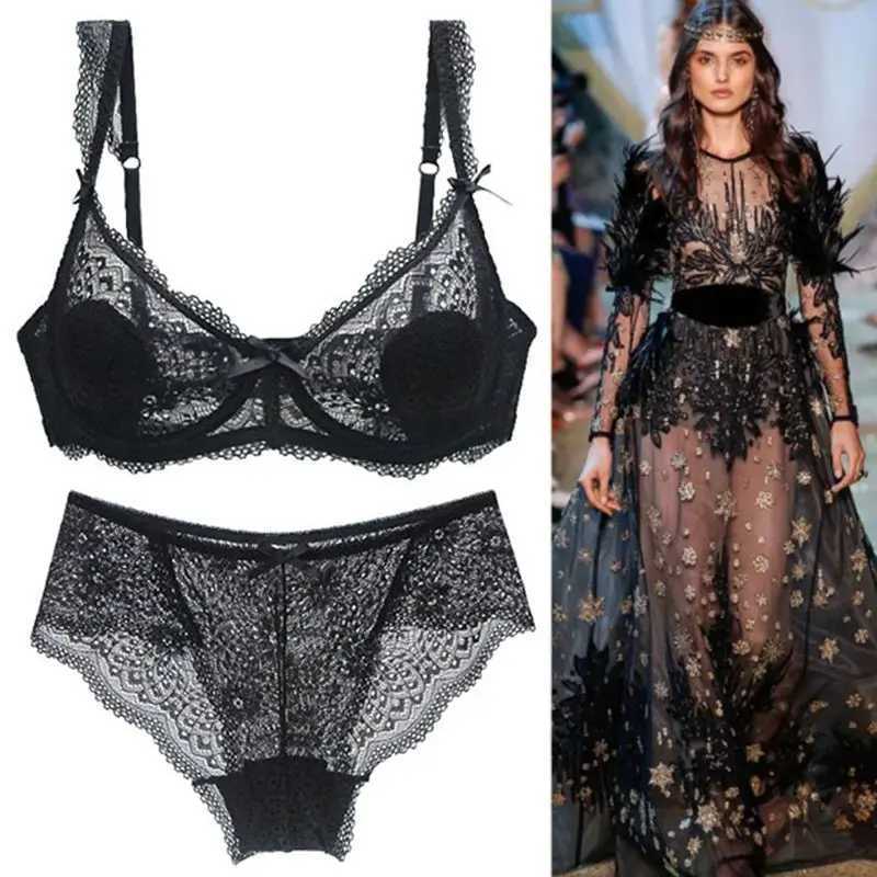 Sexy bra set womens floral embroidery ultra-thin thick underwear lace underwear push type ABCD cup underwearXJ250301