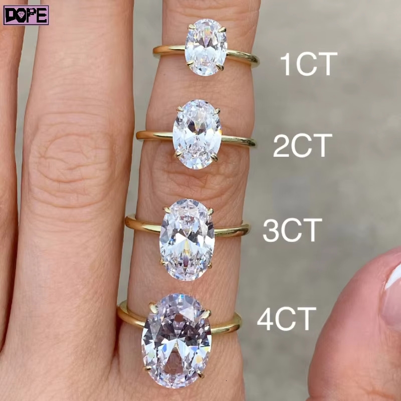 Moissanite Ring Oval VVS Iced Out 1-4 CT for Women 925 Silver White Gold Plated Bling Engagement Ring