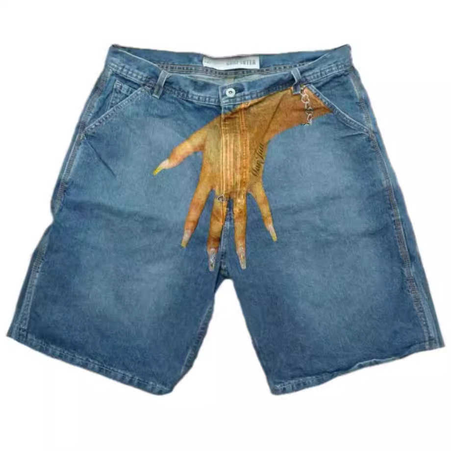 Y2k Harajuku Street Fashion Beaded Letter Embroidery Oversized Denim Shorts Men High Street Fashion Brand High Waist Jeans WomenX240914