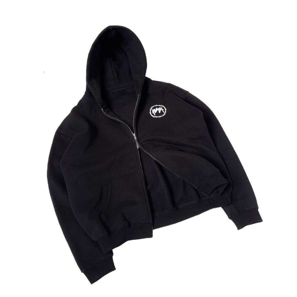 American Flying Goddess Embroidered Badge Open Chest Zipper Coat High Street Pure Cotton Couple's Loose Hoodie