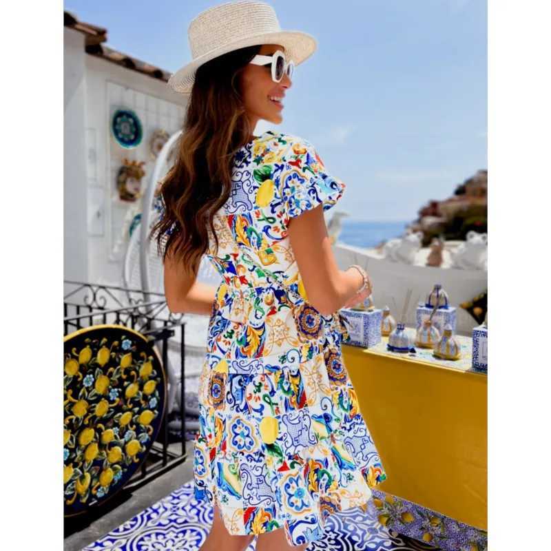 Basic Casual Dresses Girl pleated edge patch midi fancy dress summer sparkling sweater round neck print irregular hem suitable for womens holiday wear
