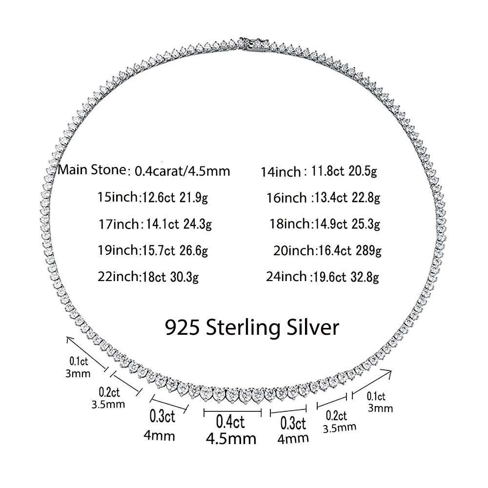 3-Claw Graduated Moissanite Tennis S Sterg Sier GRA Certified Lab Dia Wedding Riviera Necklace for Women