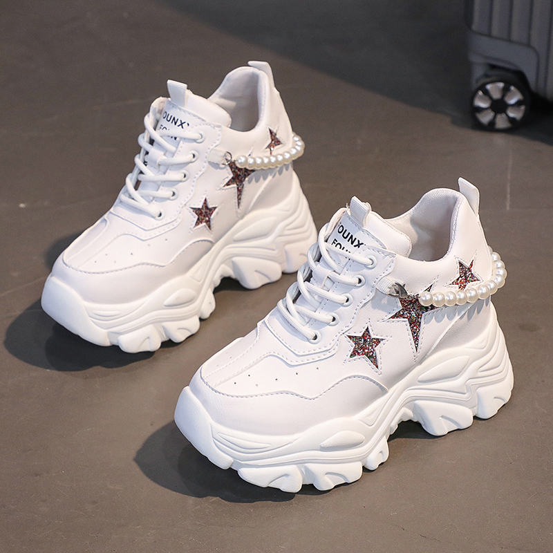 High Platform Shoes Woman 2025 Spring and Autumn Chunky Sneakers Increased 10cm Ladies Leather Shoes Trainers Zapatillas Deportivas Mujer