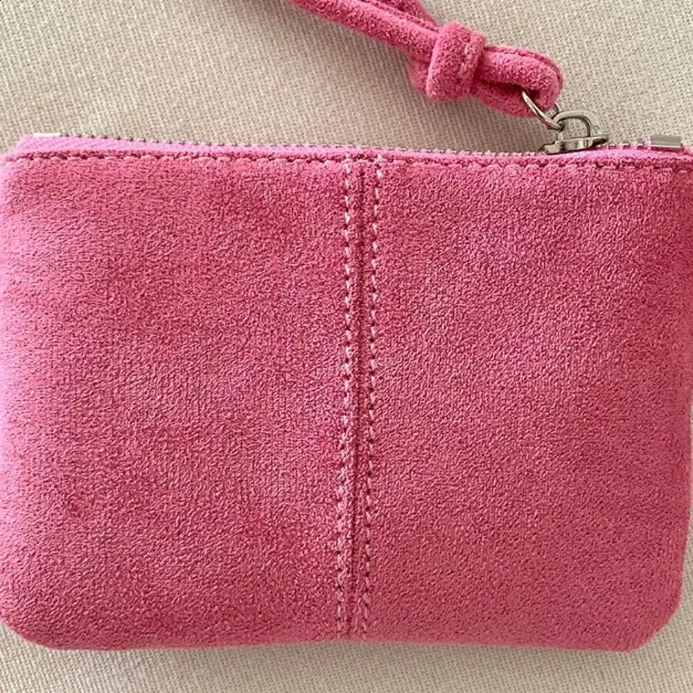 Elegant PU Leather Suede Coin Purse Shoulder Bag Hanging Neck Lanyard Wallet Korean Style Purse Pendant Travel Accessories 250228