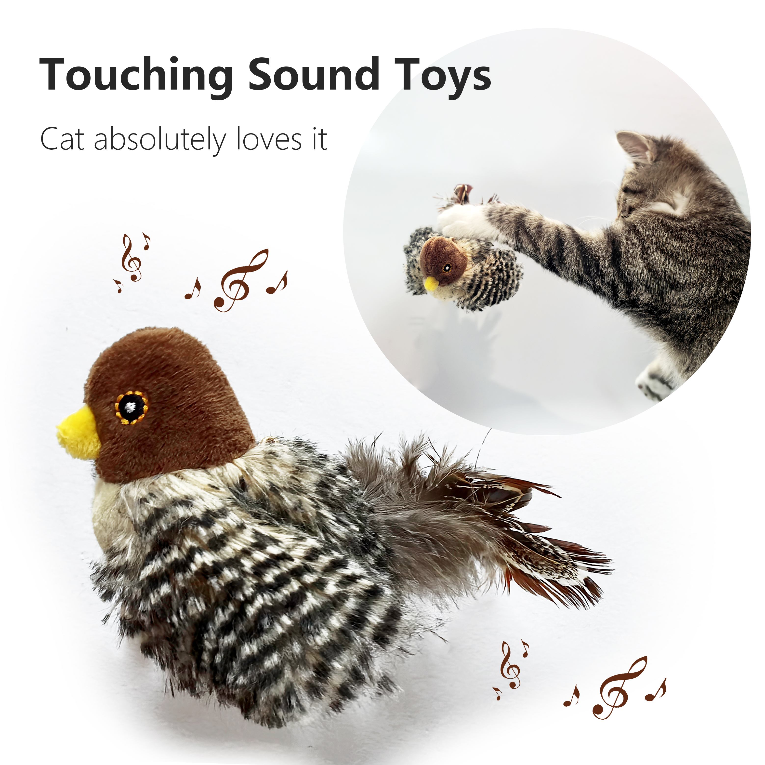 Interactive Cat Toys Electric Squeaky Simulation Bird Plush Cats Pets Teasing Toys with Feather Catnip Kitten Chirping Bird Doll