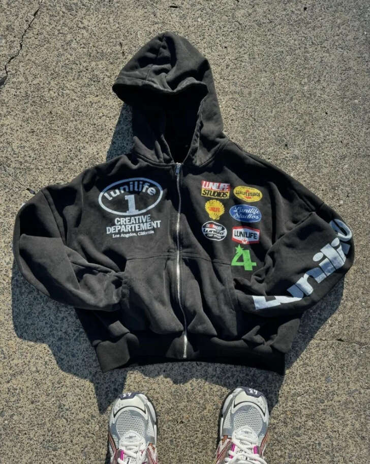 Fashion High Street unisex hooded cardigan sweatshirt, trendy printed letter top gift for man