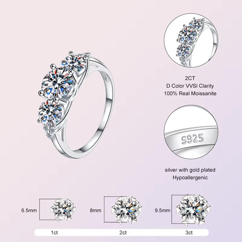 Environmental Friendly Gra 8mm Moissanite Diamond Jewelry Bling 925 Sterling Silver Round for Women Moissanite Ring