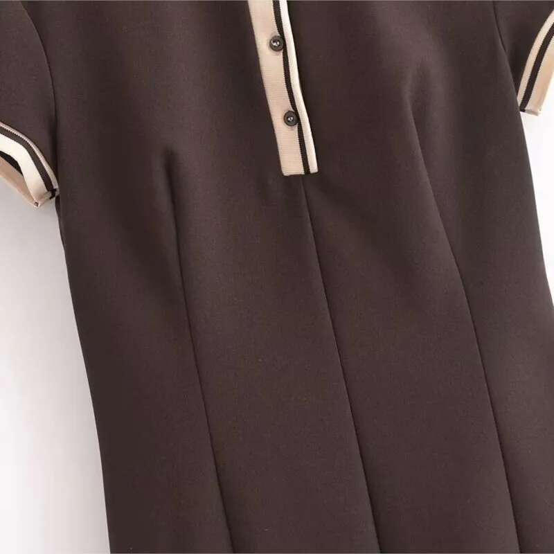 Wide Pleated Short For Woman Autumn Casual Ribbed Pattern Mini Shirt Style Dresses Female Midi Dress