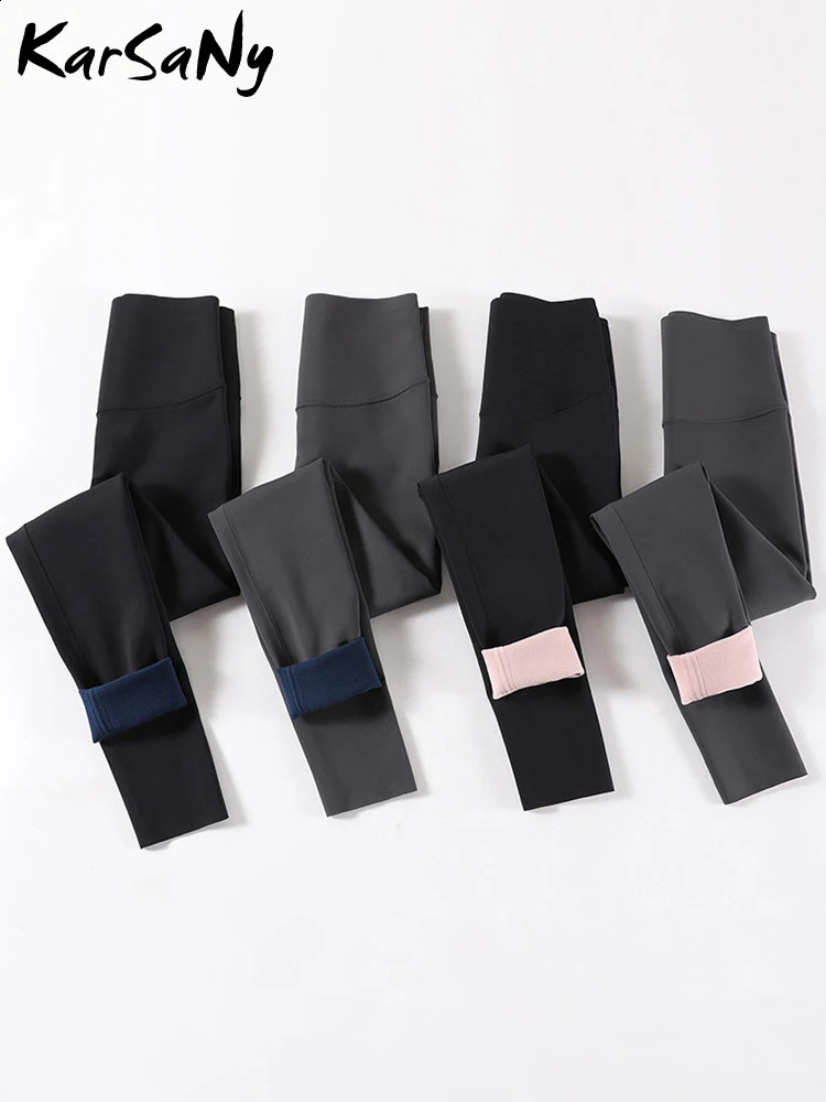 KarSaNy Black Gym Leggings Women Winter Warm Push Up Fleece Tights High Waist Women Warm Leggings For Fitness Fleece Pants 250225