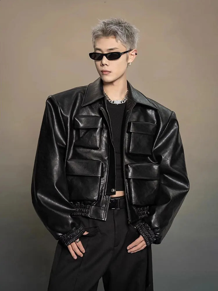 Korean silhouette sense leather jacket mens spring and autumn loose casual versatile jacket tops 250228