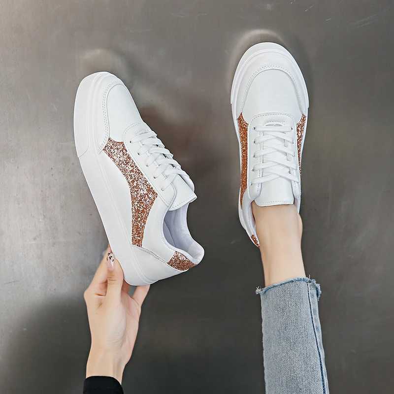 Womens casual sports shoes with sequin decoration for autumn 2025 new market outdoor lace casual vulcanized shoesXJ250301