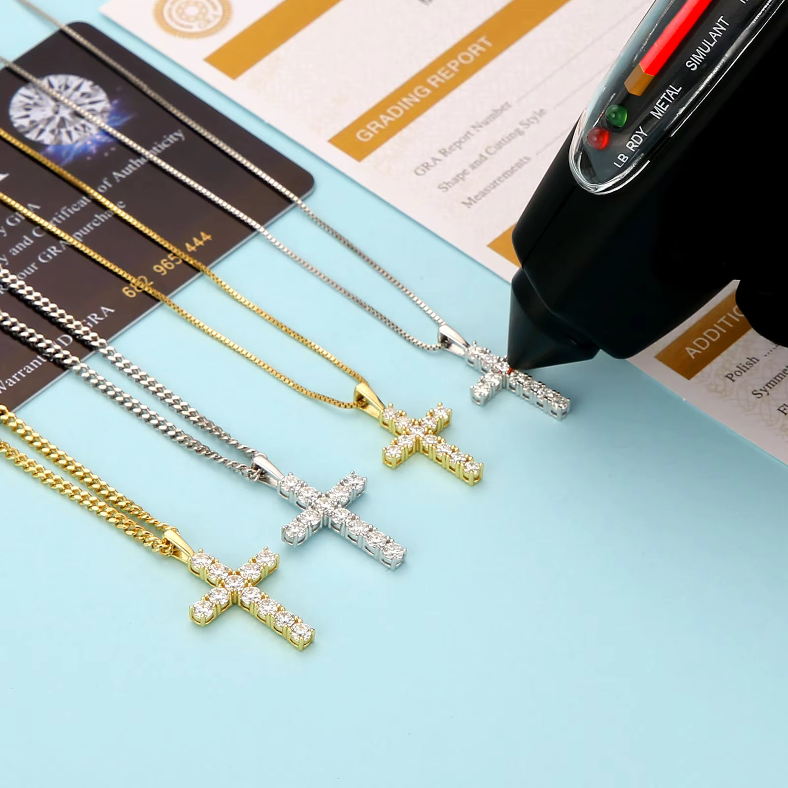 Mossanite Charm Catholicism Jewelry Gifts Women Men Gold Plated 925 Sterling Silver Chain VVS Moissanite Cross Pendant Necklace