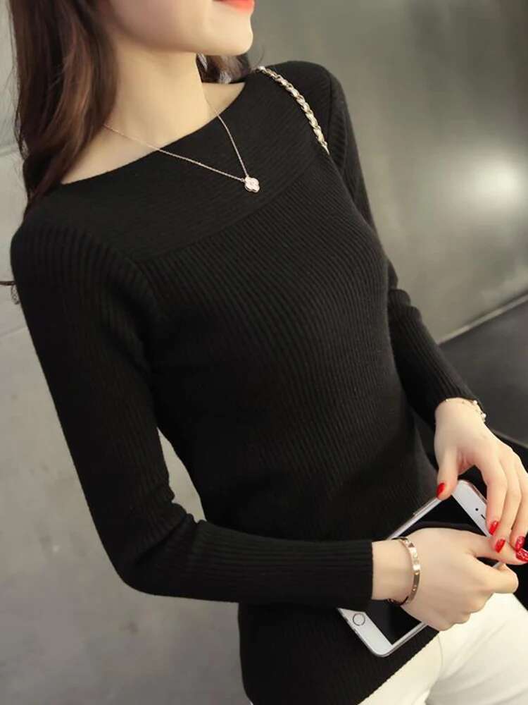 2024 Spring Casual Long Sleeve Knitted Sweater Women Autumn Pullover Sweaters Korean Style Winter White Pull Knitwear