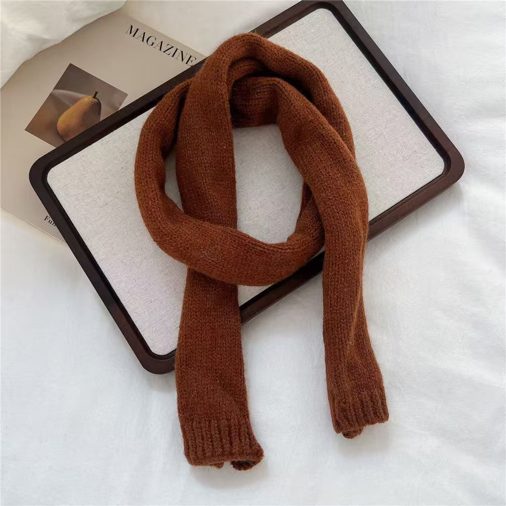 T205 Korean niche design solid color narrow scarf women autumn and winter wear fashionable long versatile wool knitted scarf trend