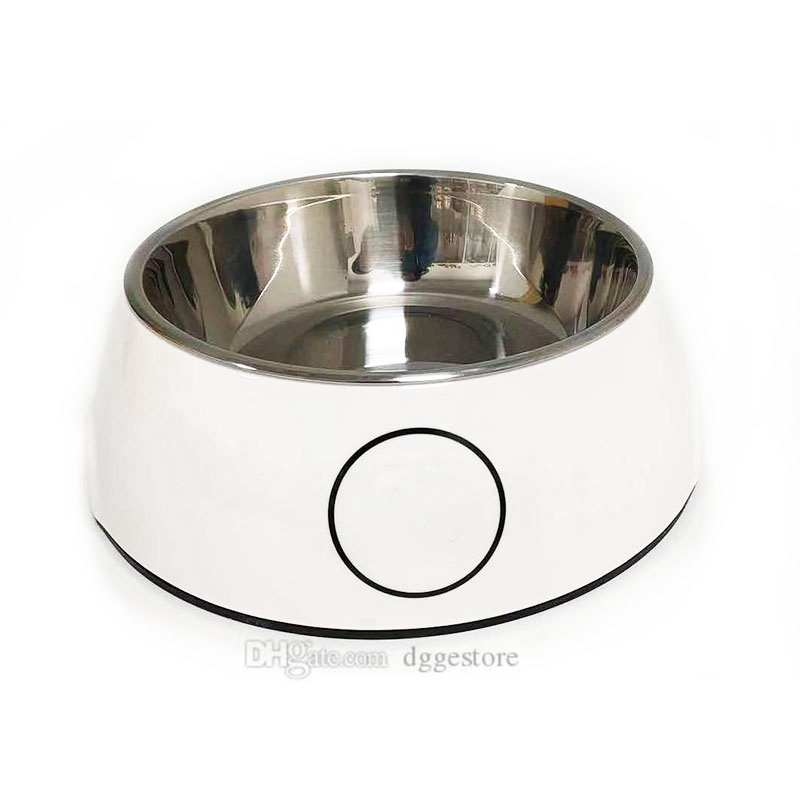 Designer Pets 2 in 1 Food Water - Non Slip Skid Proof Heavy Duty Pet Cats Dog Bowls for Feeding Drinking Small Medium Large Dogs Melamine White 28 OZ 