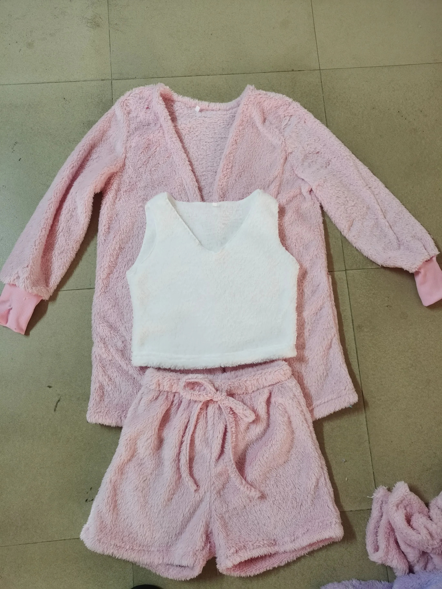 Womens Cosy Knit Set Outfits O Neck Cropped Tank Tops Long Sleeve Fleece Warm Hooded Cardigan Shorts Set Comfortable Loungewear 250228