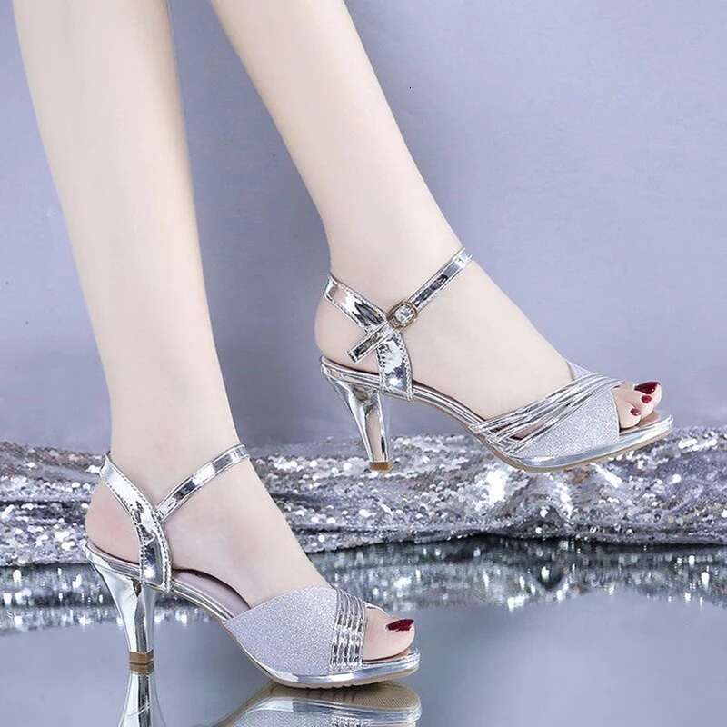High Peep Toe Heeled Women Sandals Fashion Ladies Summer Shoes Heels 6cm Gold Sier