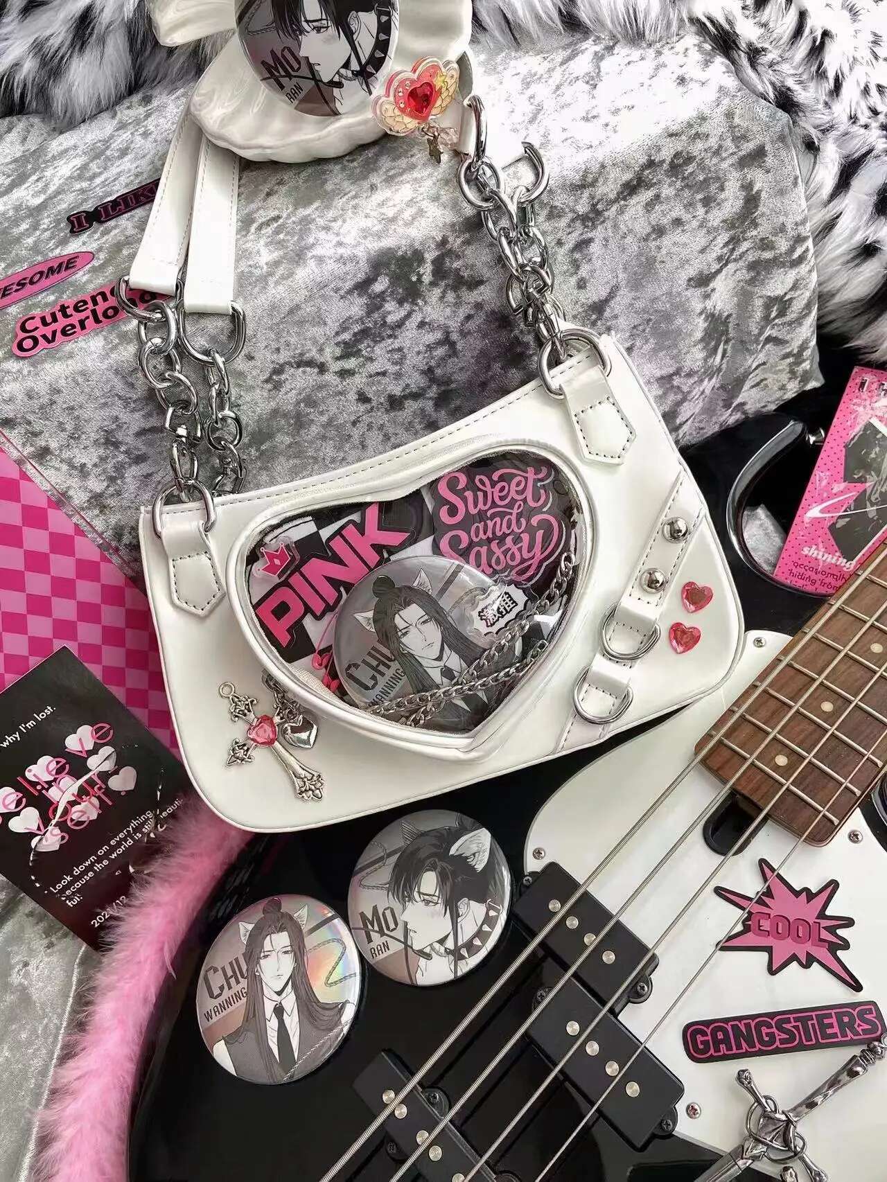 Original Love Pain Asian Culture Hot Girl Sweet Cool Y2k Underarm Bag Women Students Cartoon Backpack Leather Shoulder Bags