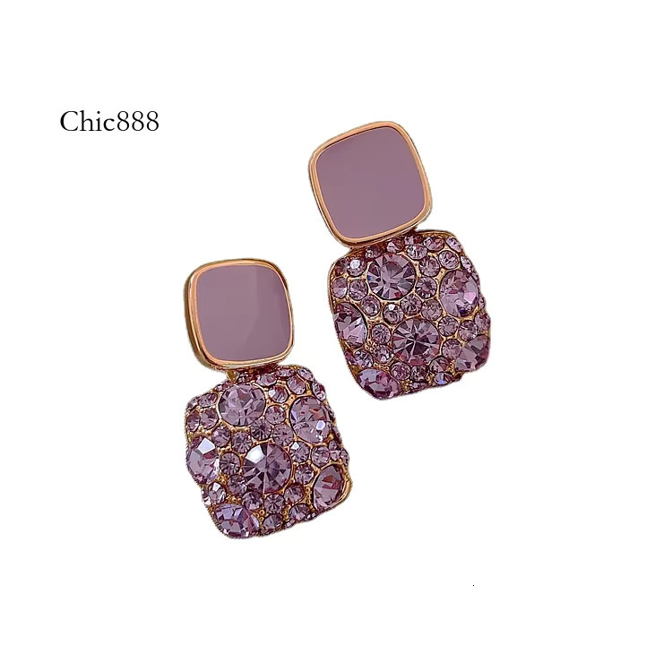 2024 Fashion Retro Square Sier Needle Purple Crystal Rhie Drop Jewelry for Women Earrings