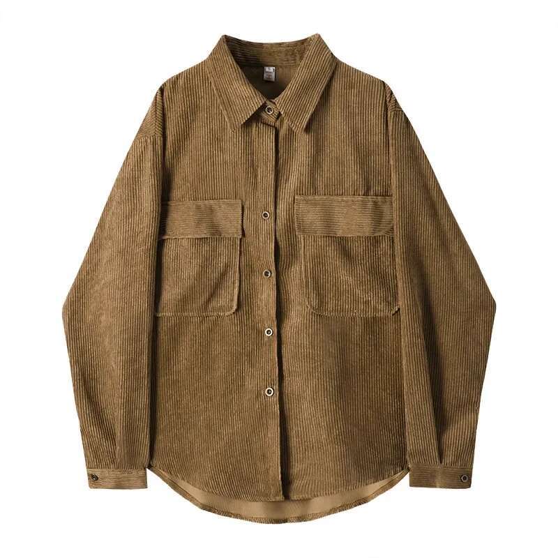 Women's Autumn New Design Sensibility Niche Corduroy Shirt Jacket Long Sleeve Lapel Loose-Fit Top For Fashion