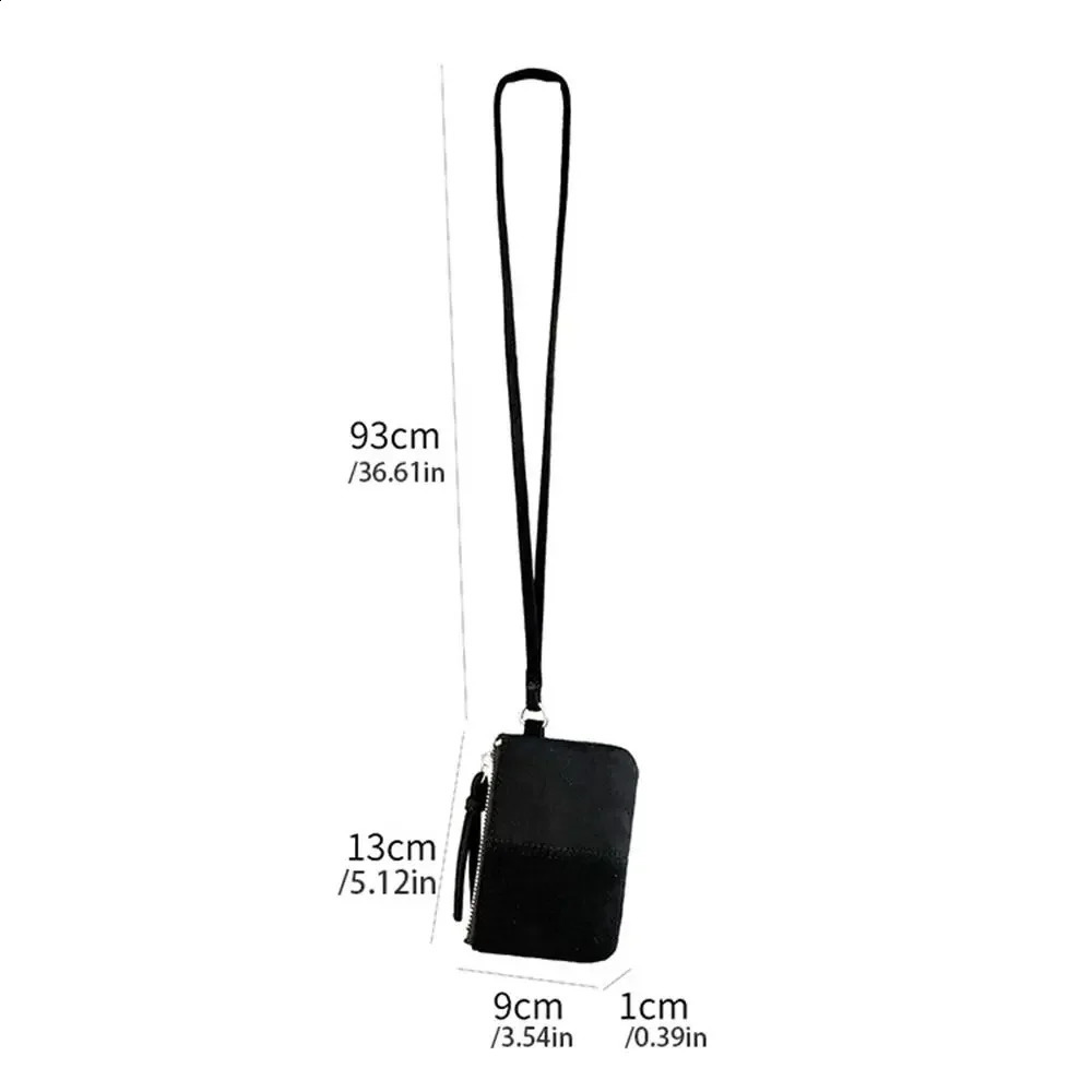 Elegant PU Leather Suede Coin Purse Shoulder Bag Hanging Neck Lanyard Wallet Korean Style Purse Pendant Travel Accessories 250228