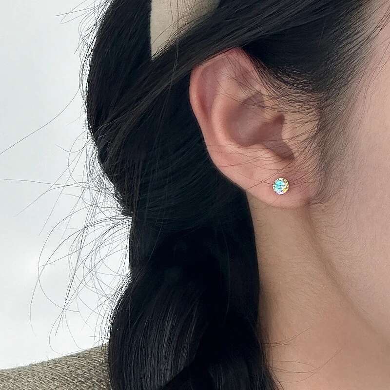 Exquisite Sterg Sier Shiny Mini 3/4/5mm Round Colorful Zircon Stud Earrings Women's Simple Piercing Jewelry