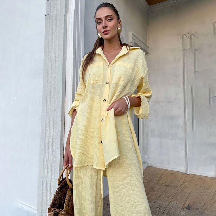 New2 New Autumn Fashion Casual Women's Long Sleeve Shirt High Waist Wide Leg Pants Small Two Piece Set