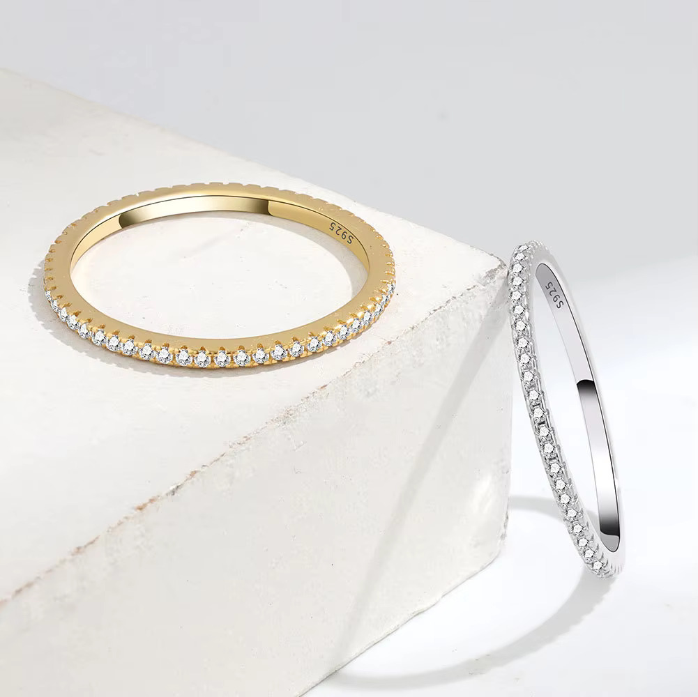 Luxury 925 Sterling Silver Full Cz Diamond Stackable Ring Eternity Bands for Women