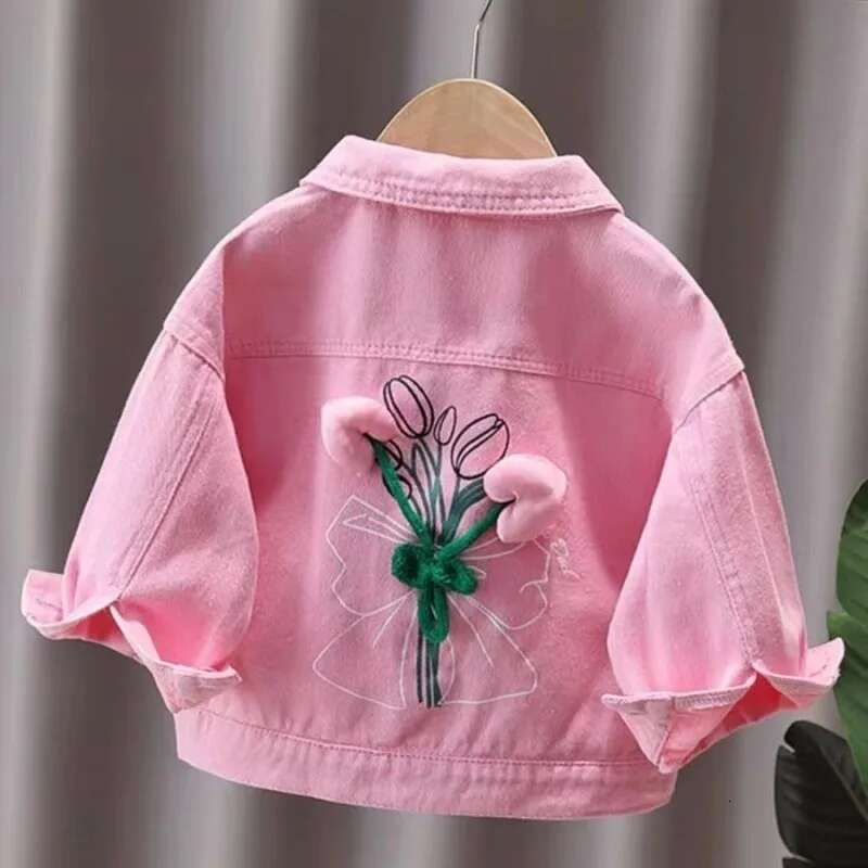 Ddmyshoesvip Spring And Autumn Jackets New Fashionable Girl Baby Cute Back D Small Wer Pink Denim Coat Girls Top